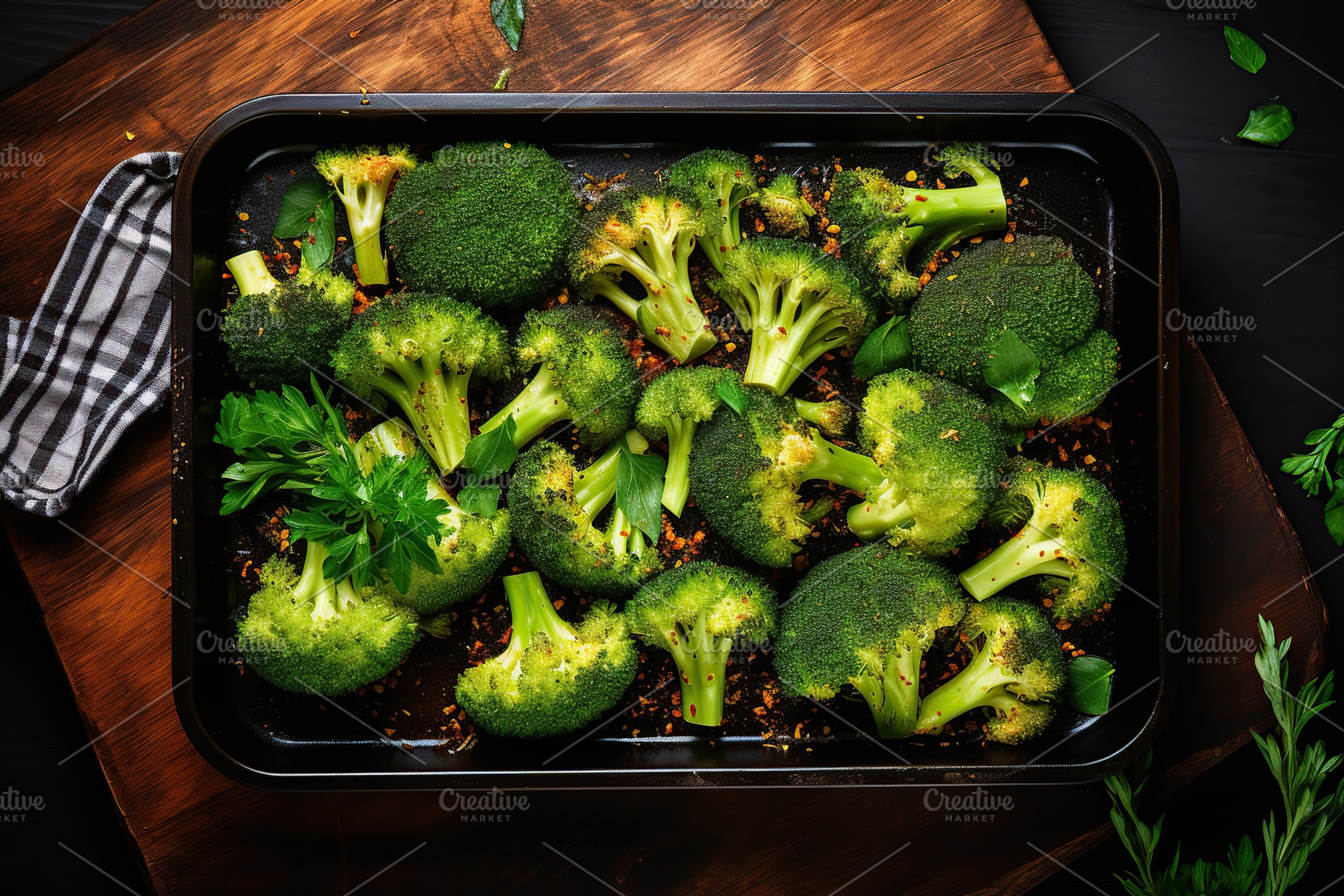 Green roasted broccoli in pan, a Food & Drink Photo by AlyaAnd