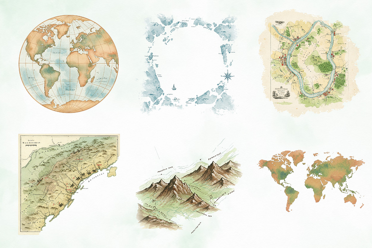 Old Maps Sublimation Clipart, an Illustration by Creative Art (Photo 6 of 9)