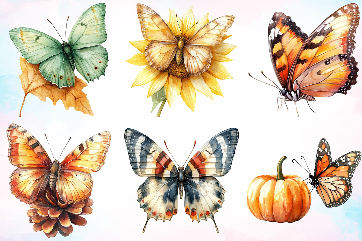 Watercolor Fall Butterfly Garden Cli, an Animal Illustration by Canvas Craft (Photo 2 of 3)