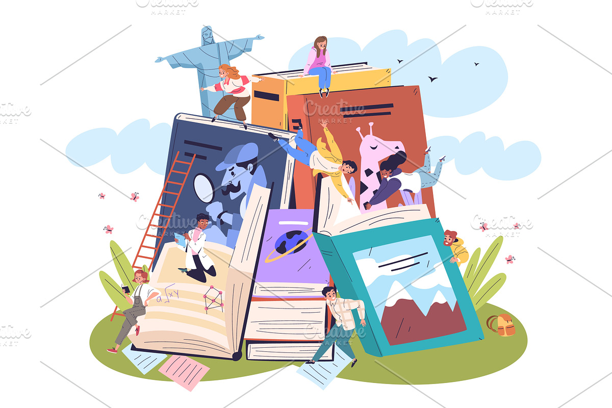People giant book. Books lovers, an Education Illustration by Stock-Smart-Start