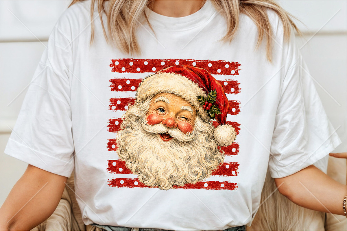 Vintage Christmas Santa Red Stripes, a Seasonal Illustration by Canvas Craft (Photo 3 of 6)