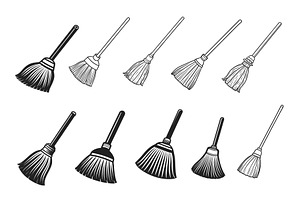 Broom vector silhouette set, an Object Graphic by Billah Hub