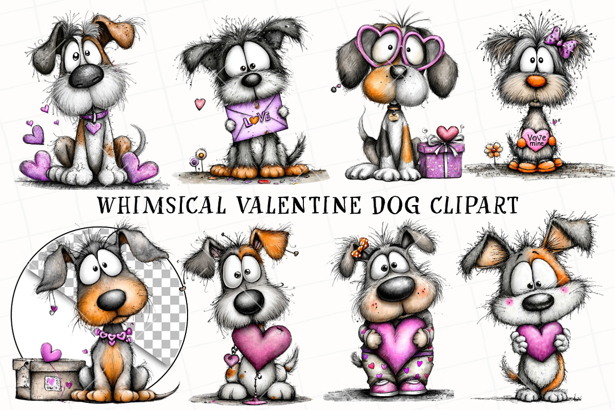 Whimsical Valentine Dog Clipart, an Illustration by OK Design (Photo 2 of 6)