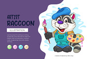 Cartoon Raccoon Artist. T-Shirt, SVG, an Animal Illustration by KENO Mascots (Thumbnail 1 of 3)