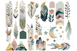 Boho Starry Night Mountain Clipart