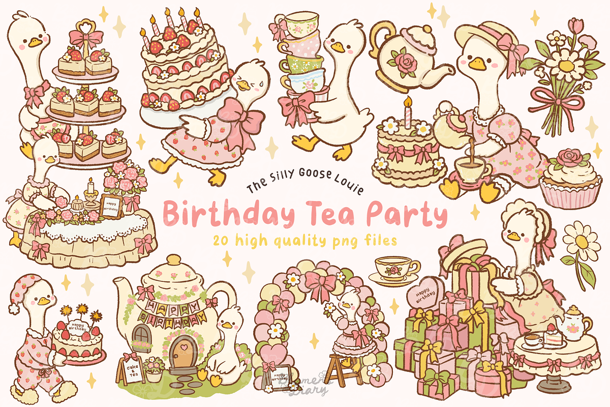 Birthday Tea Party Goose Clipart, an Animal Illustration by Blumensdiary (Photo 1 of 6)