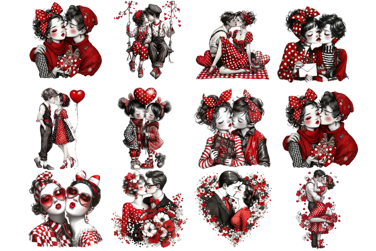 Valentine Kissing Couple Clipart, an Illustration by DreamArtGraphic (Photo 4 of 4)
