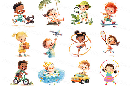 Cartoon children outdoors activities, a Person Illustration by Bubert Art