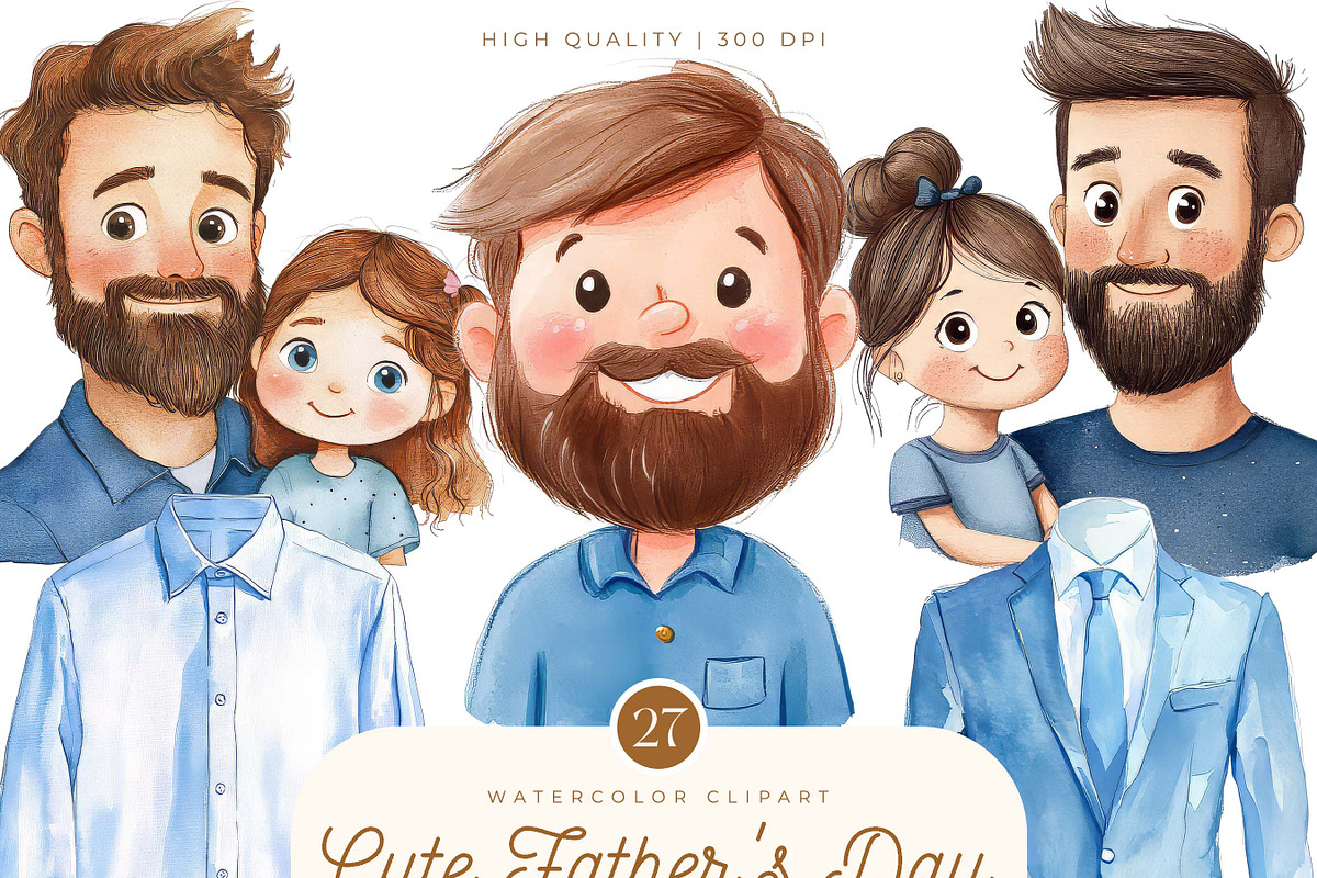 Cute Father's Day Clipart Bundle, a Person Illustration by SparkyDesignsUS (Photo 1 of 9)