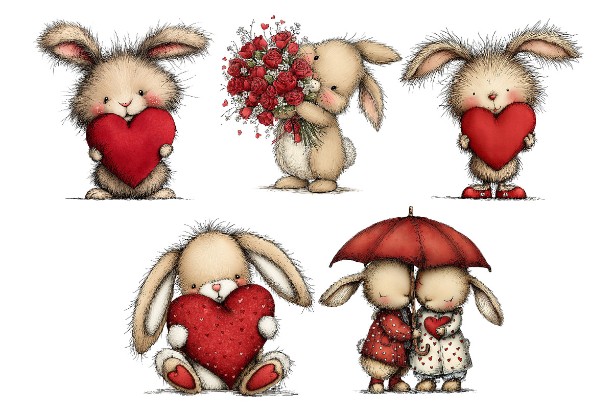 Quirky Valentines Bunny Clipart, an Illustration by Dream Creation (Photo 7 of 7)