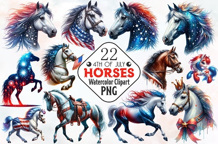 Patriotic 4th of July Horses Clipart