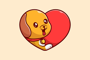 Cute Dog With Love Heart Cartoon, an Animal Illustration by Catalyst Labs