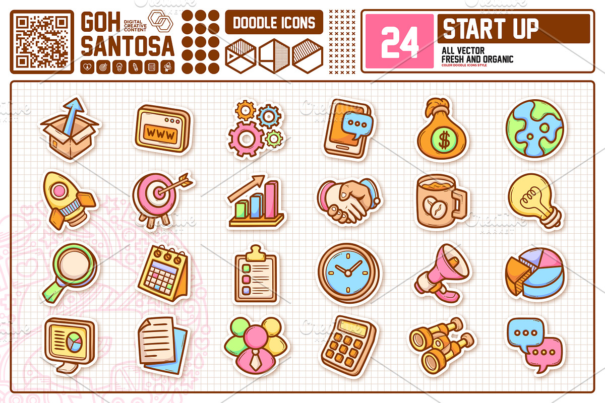 Startup Stickers Doodle Vector, a Graphic by Gohsantosa