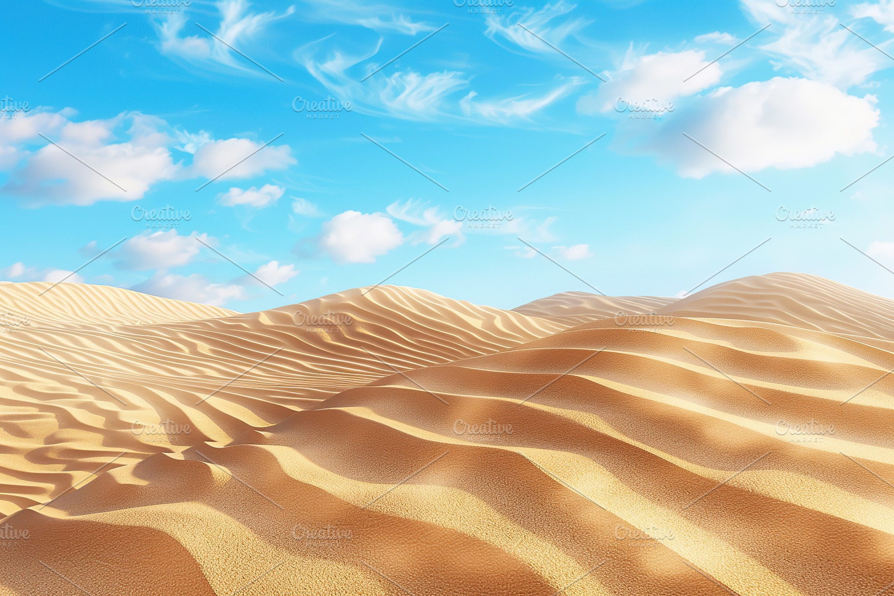 Sahara desert dunes with sand waves on blue sky background, a Photo by AlyaAnd