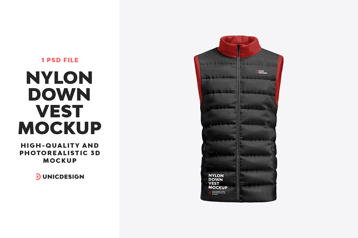 Nylon Down Vest Mockup, an Apparel Mockup by UnicDesign (Photo 1 of 3)