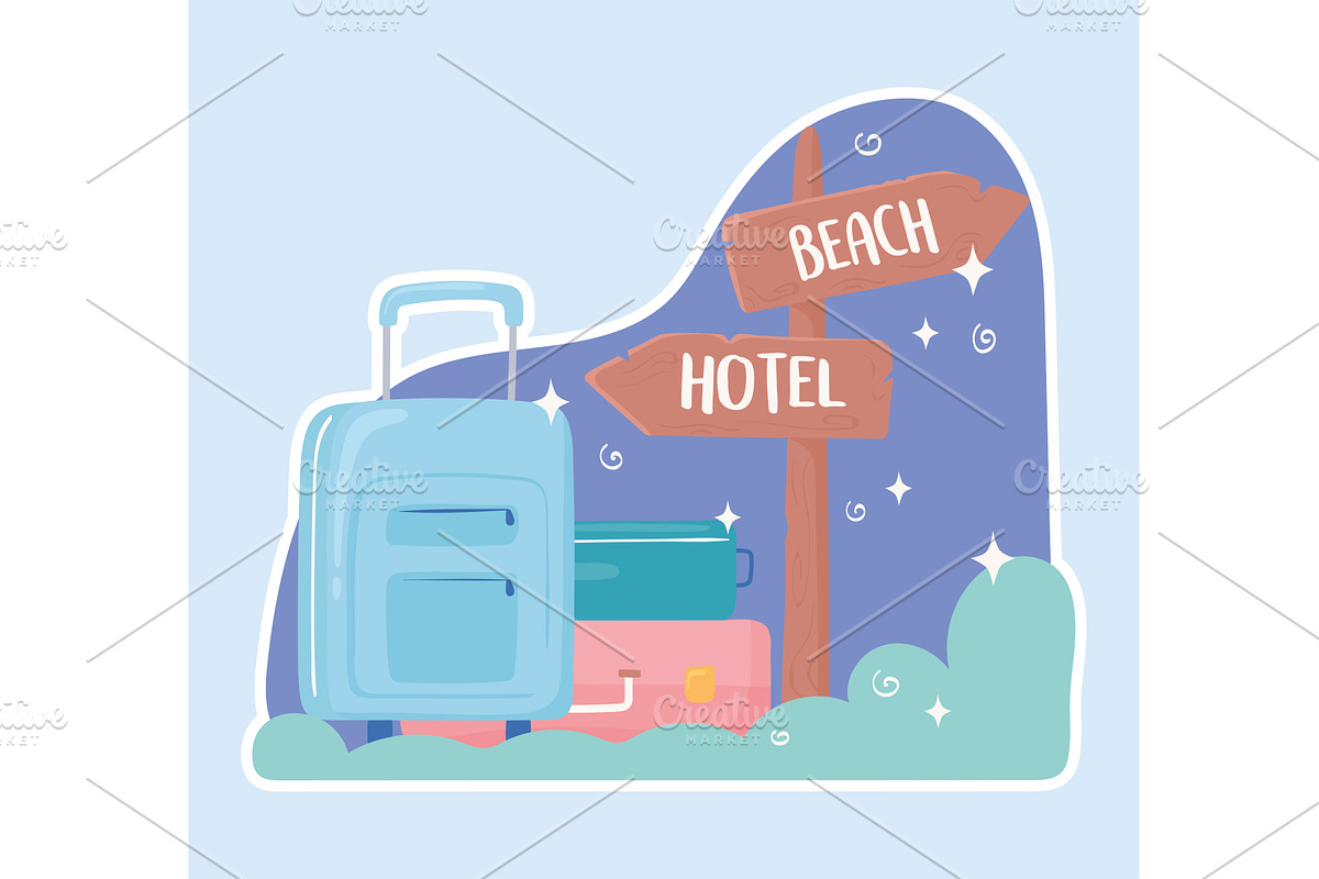 travel baggage signpost, an Object Illustration by studiogstock