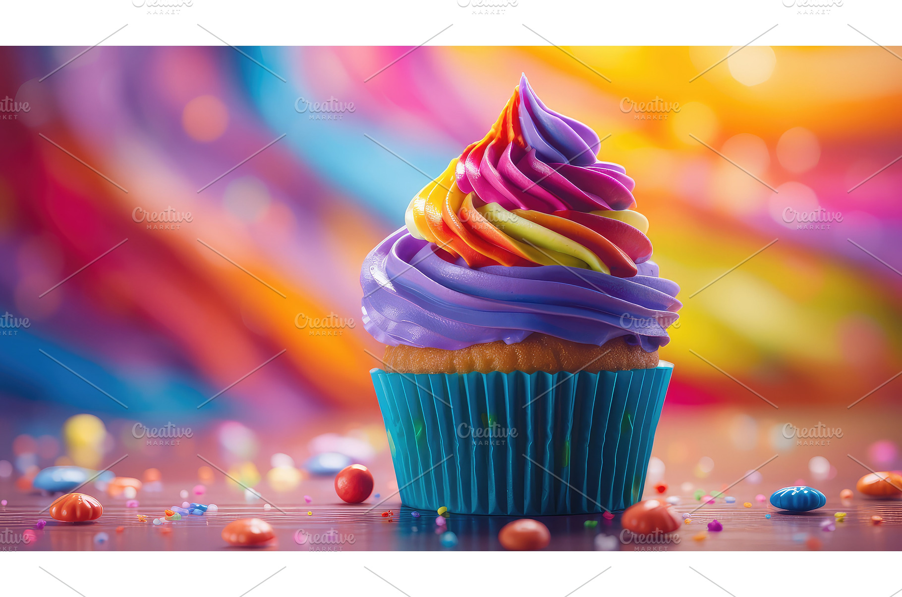 frosting colorful cupcake food ai, a Background Photo by pikepicture