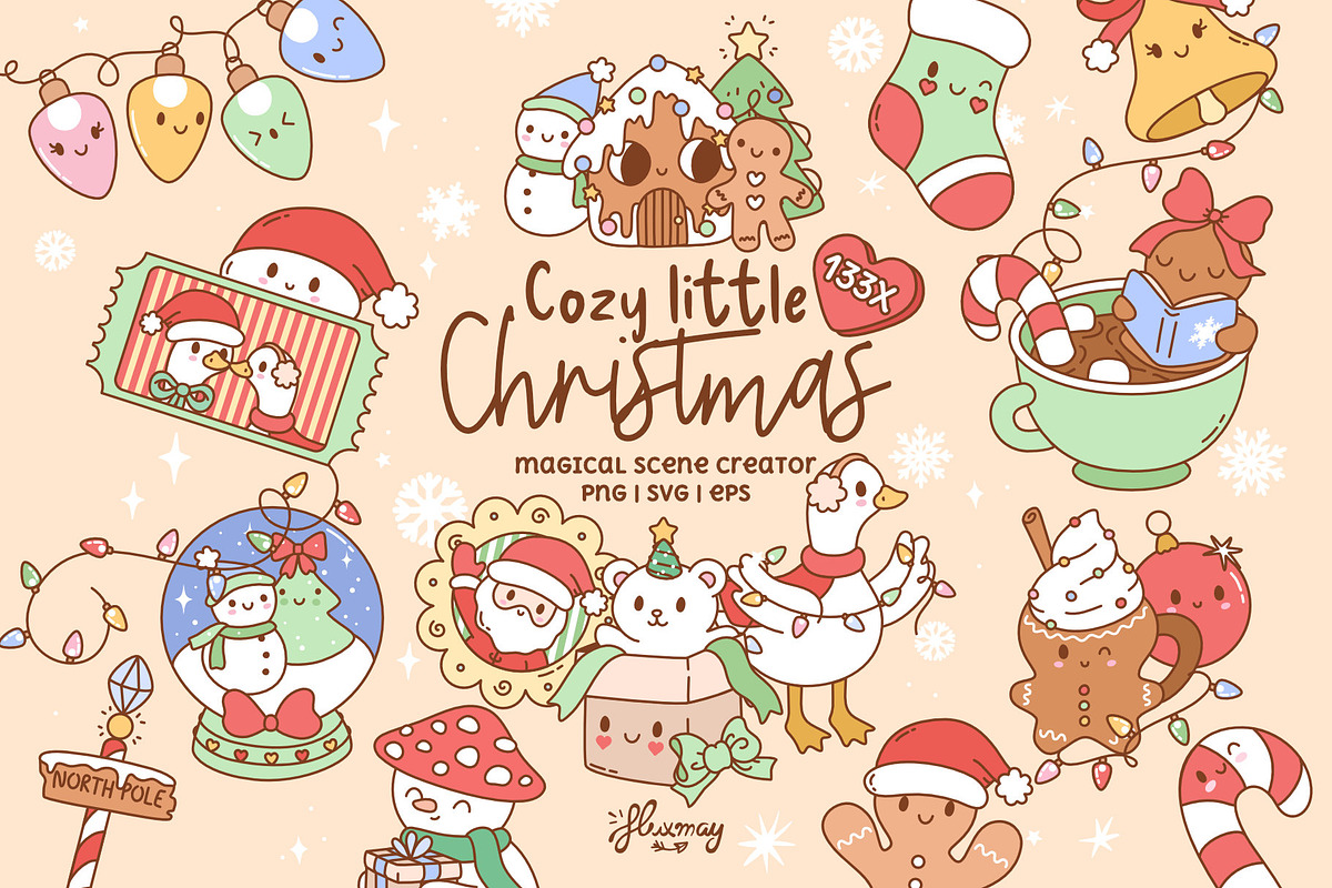 Cute Cozy Christmas Clipart Bundle, a Seasonal Illustration by Huxmay (Photo 1 of 8)