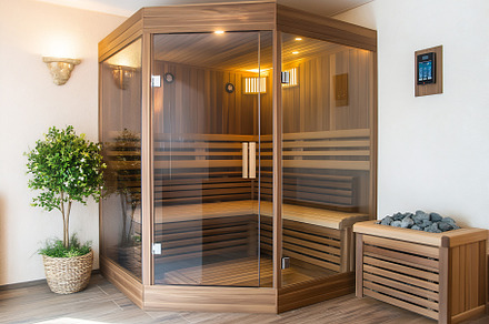 Modern sauna design with glass walls, an Architecture Photo by Beautiful things