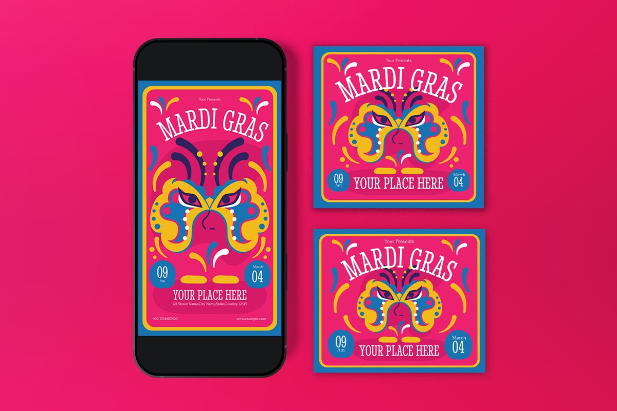 Purple Quirky Mardi Gras Flyer Set, a Flyer Template by graphicook (Photo 3 of 3)