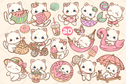 Kawaii White Cat Pink Summer Clipart, an Animal Illustration by Blumensdiary (Thumbnail 2 of 4)