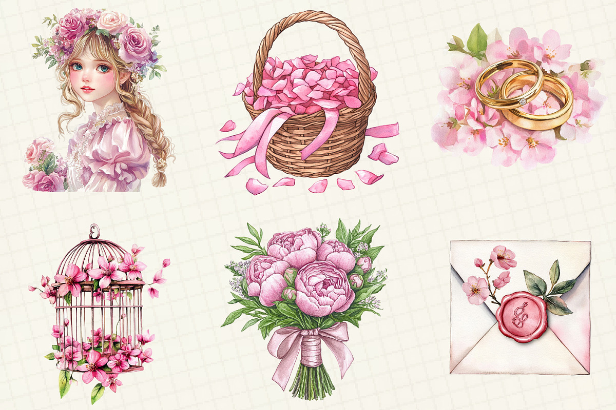 Pink Floral Wedding Clipart, an Illustration by OK Design (Photo 5 of 5)