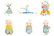 whimsical funny old lady clipart, an Illustration by CreationArt (Thumbnail 5 of 5)