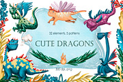 Cute Dragons - Clip Art Set, an Animal Illustration by Mashamashastu (Thumbnail 1 of 10)