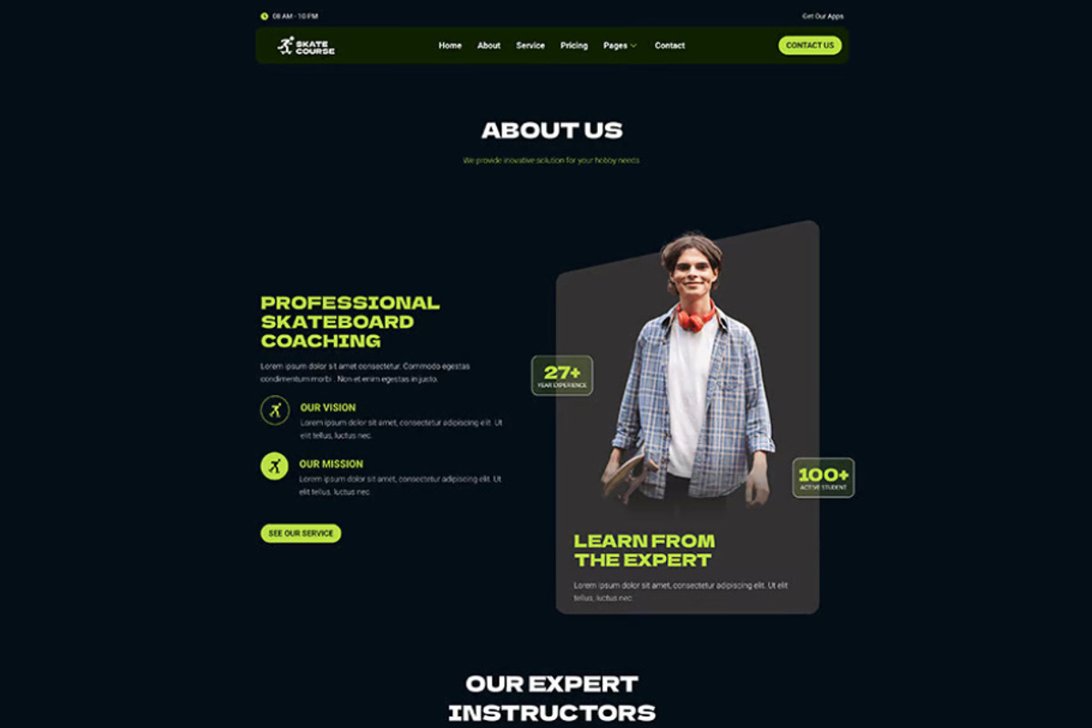 Skateboard Lesson Elementor Kit, a WordPress Template by UInstrument (Photo 7 of 10)