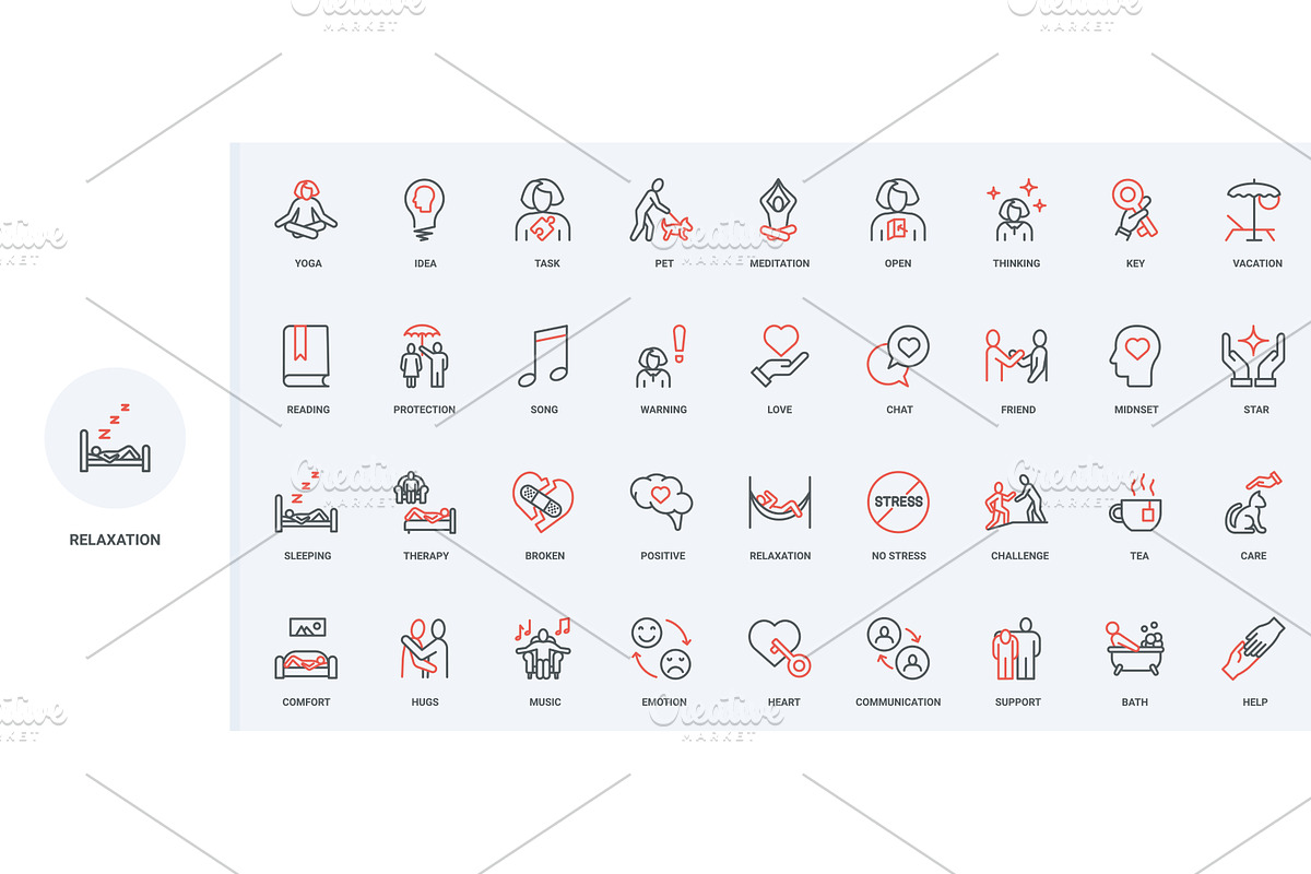 Stress relief relaxation icons, an Object Illustration by Lemberg Vector