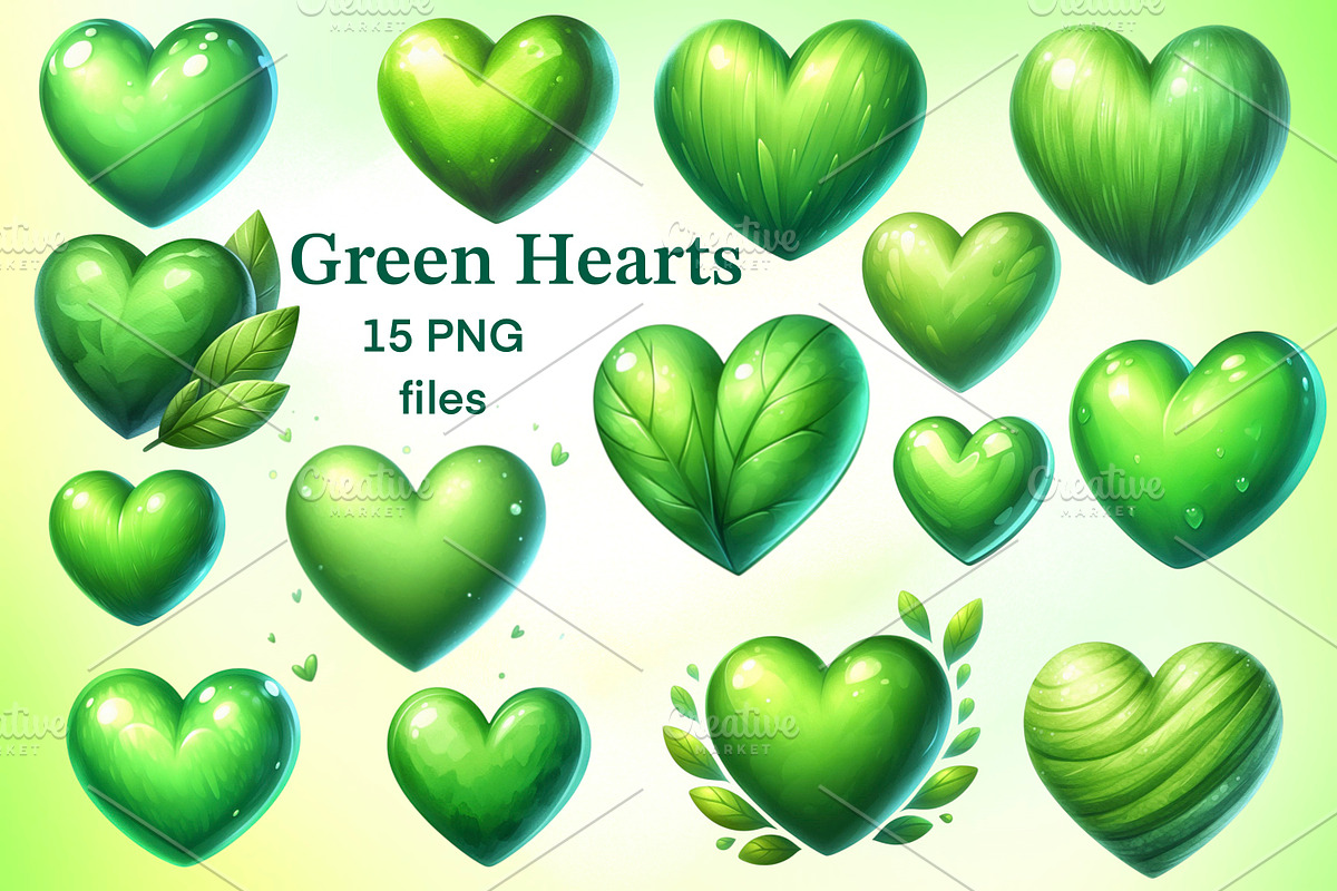 Green hearts PNG clipart set, an Object Graphic by LoLoArt (Photo 1 of 3)