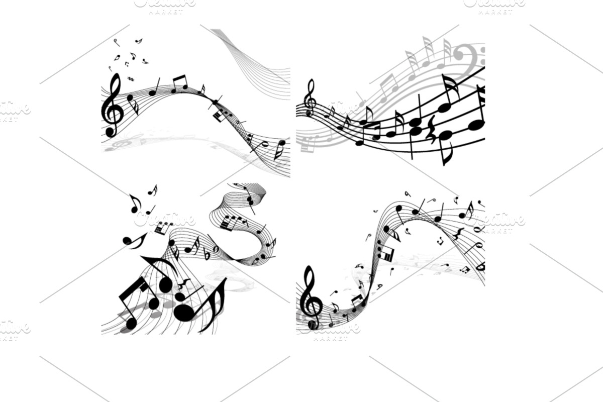 4 Musical Designs Set, a Background Graphic by Pavel Vectors