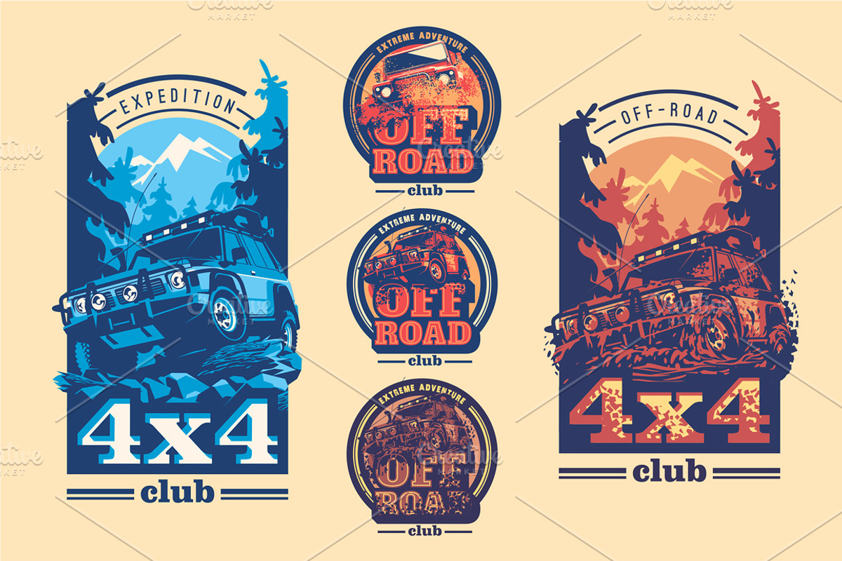 -50% Off-Road 4x4 T-Shirts Badges, a Transportation Illustration by Alexander Baidin (Photo 2 of 6)