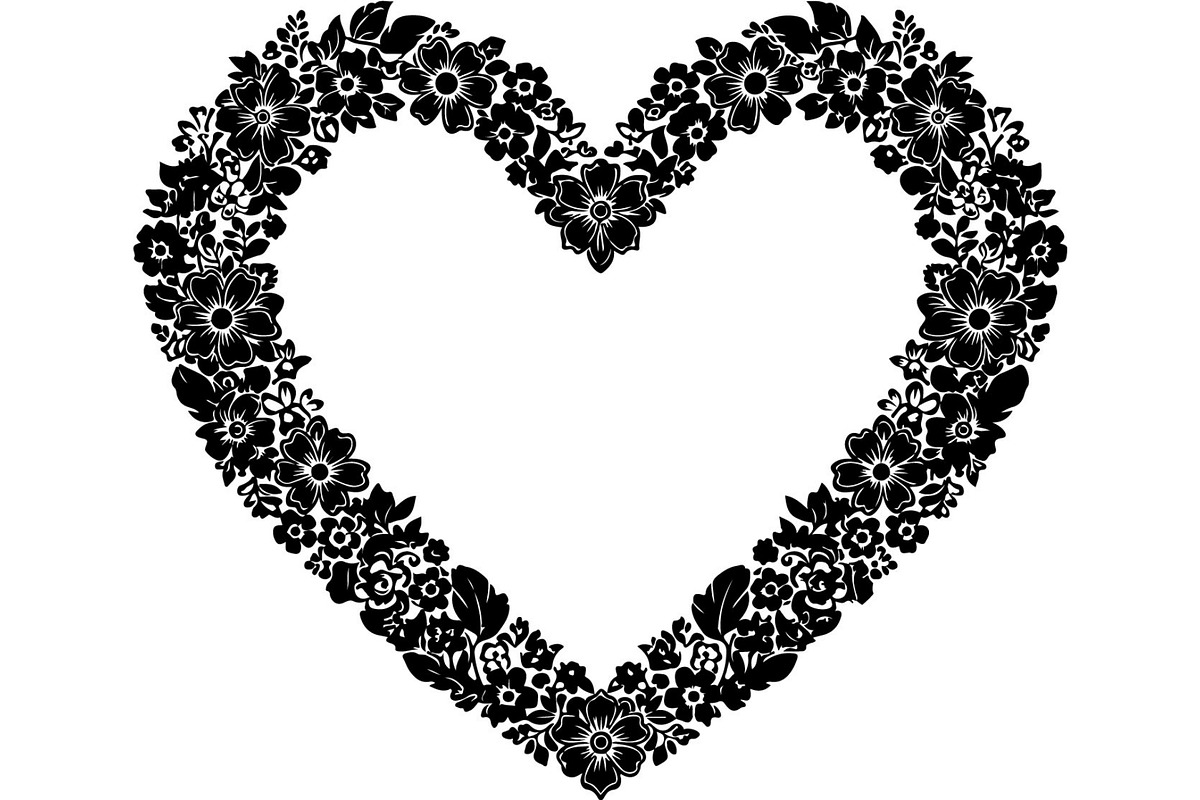 Floral Heart Circle WreathBlack Set, a Seasonal Illustration by Designer_Momina (Photo 8 of 18)