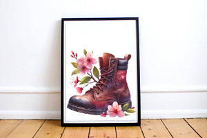 Boots With Spring Flowers PNG