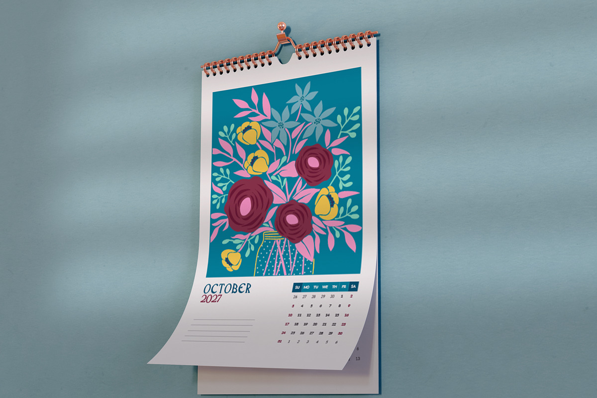 2027 Floral Calendar Template Vector, a Stationery Template by Peacock_design (Photo 13 of 15)