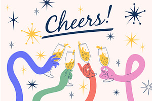 Cheers hands. Long flexible arms, a Food Illustration by YummyBuum