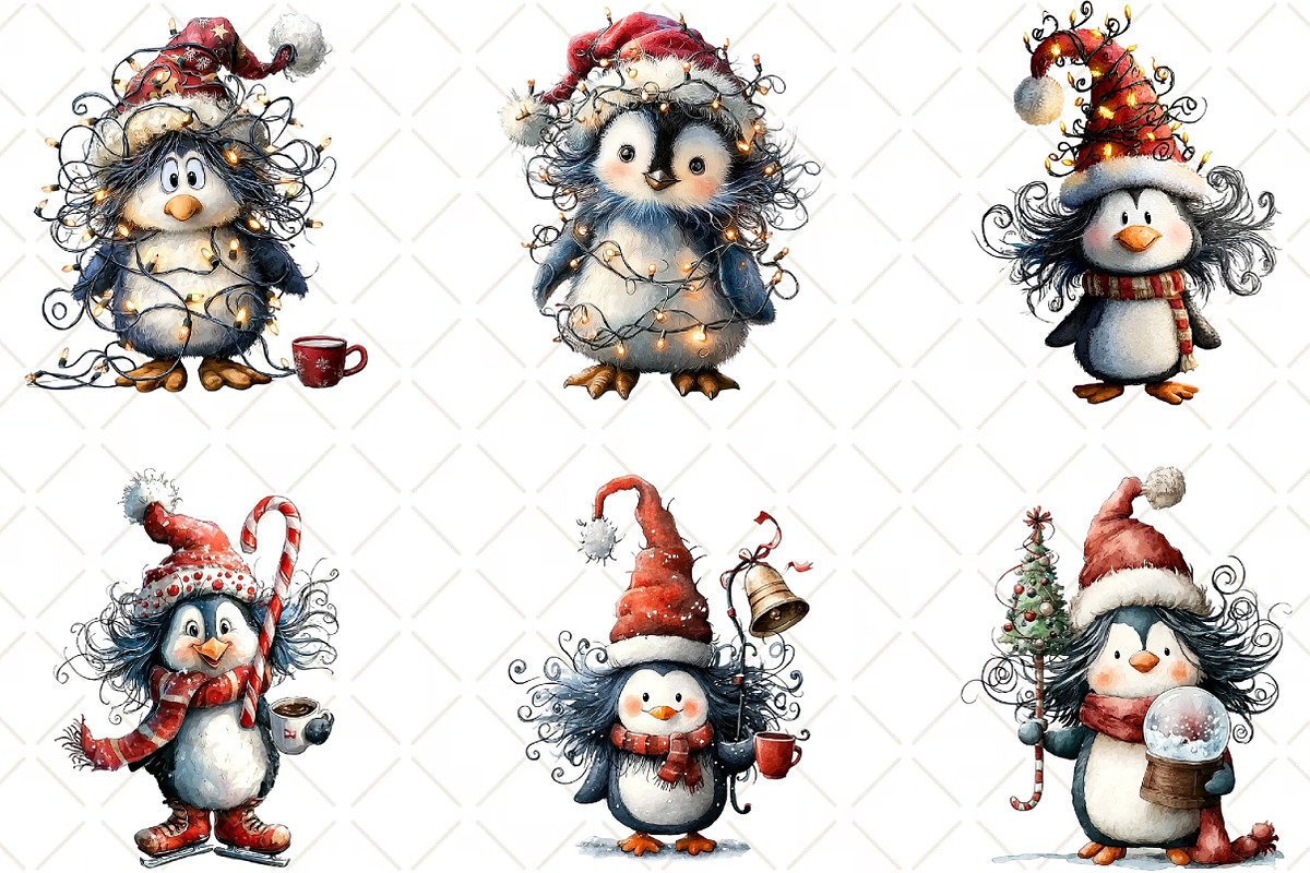 Quirky Christmas Penguin Clipart, an Illustration by Black Bird Studio (Photo 3 of 6)