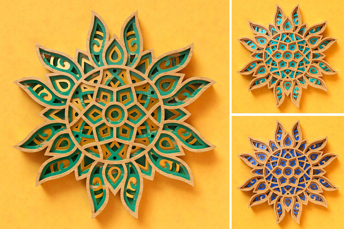 Sun Mandala 3D Layered SVG Cut File, an Illustration by pixaroma