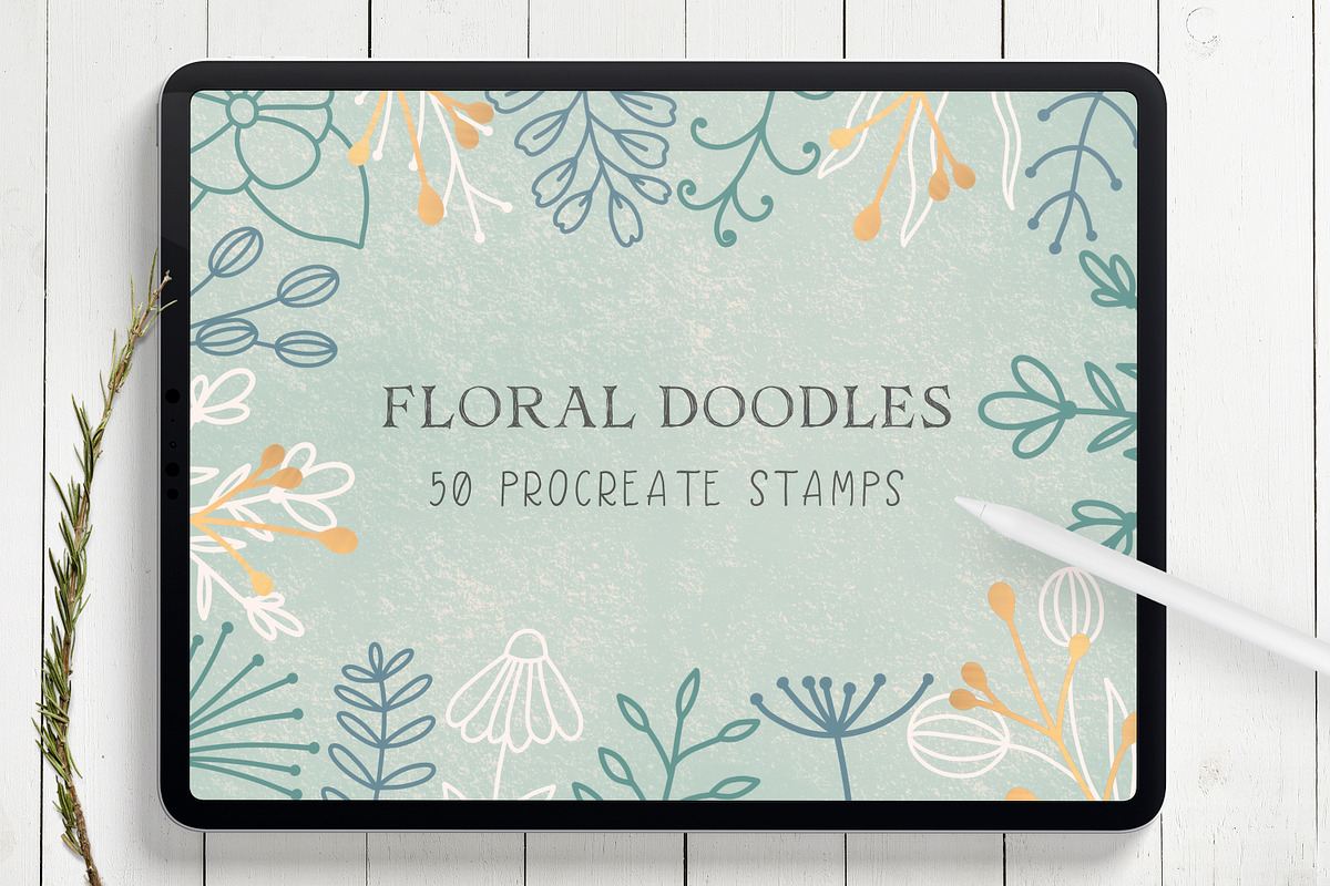 Floral Doodles Procreate Stamps, a Brush Add-On by Little Nordic Atelier (Photo 1 of 3)