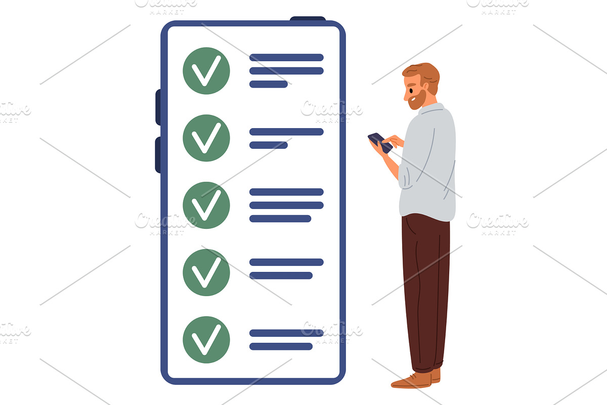 Satisfied man stands next to his, a Technology Illustration by Vectorbuum
