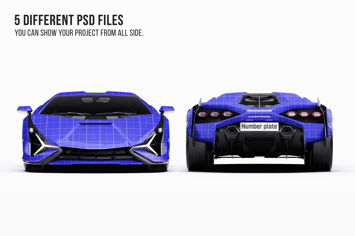 Hybrid Supercar Sport Coupe Set, an Advertising Mockup by Halal Graphic Studio (Photo 8 of 12)