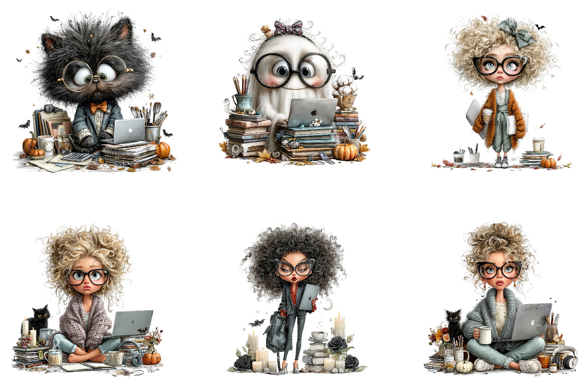 Halloween Office Girl Clipart Bundle, a Seasonal Illustration by CreationArt (Photo 5 of 7)