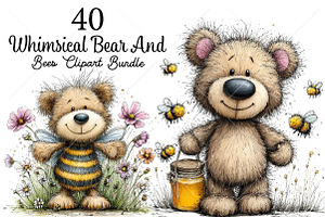 Whimsical Bear and Bees Clipart, a Seasonal Illustration by Canvas Craft