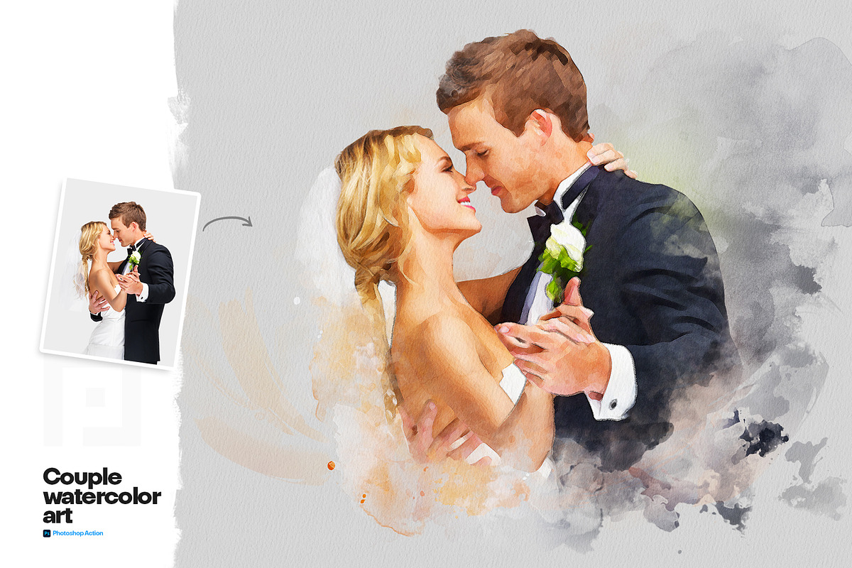 Couple watercolor art photo effect, an Action Add-On by Shovajit (Photo 8 of 9)