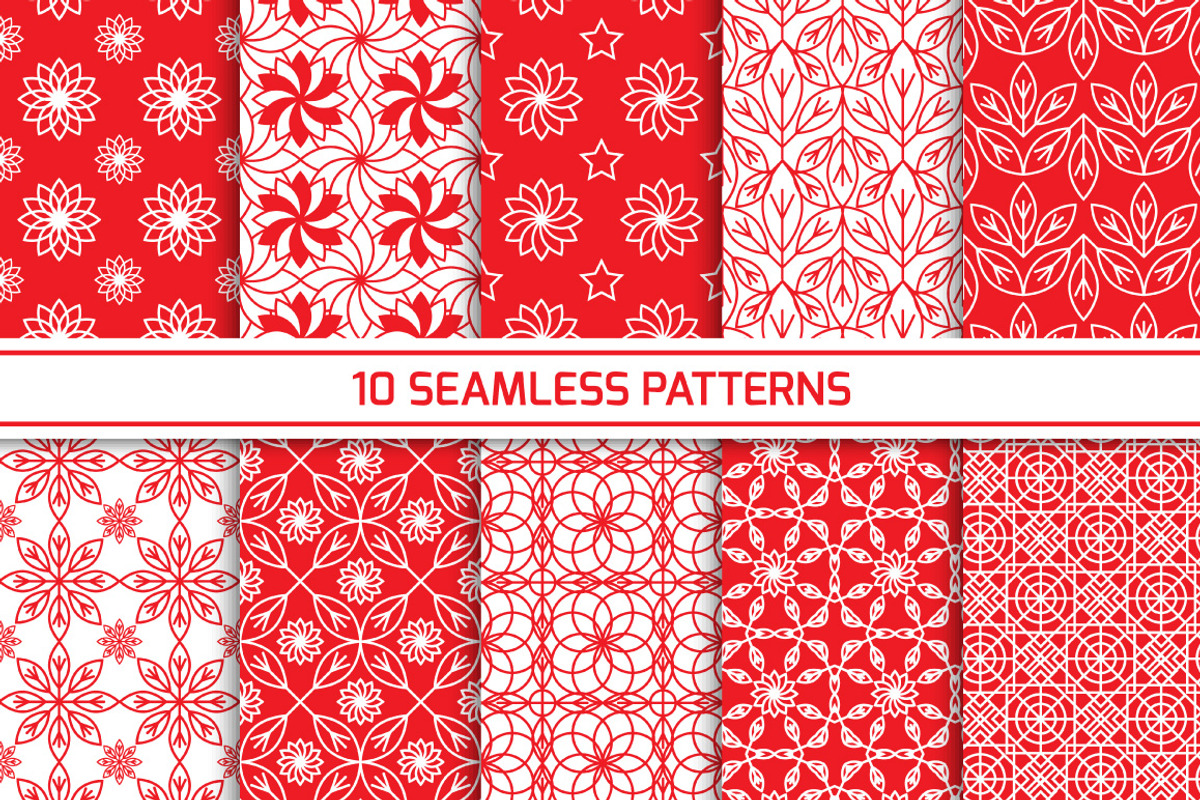 Set of red seamless patterns, a Background Graphic by mnke art studio