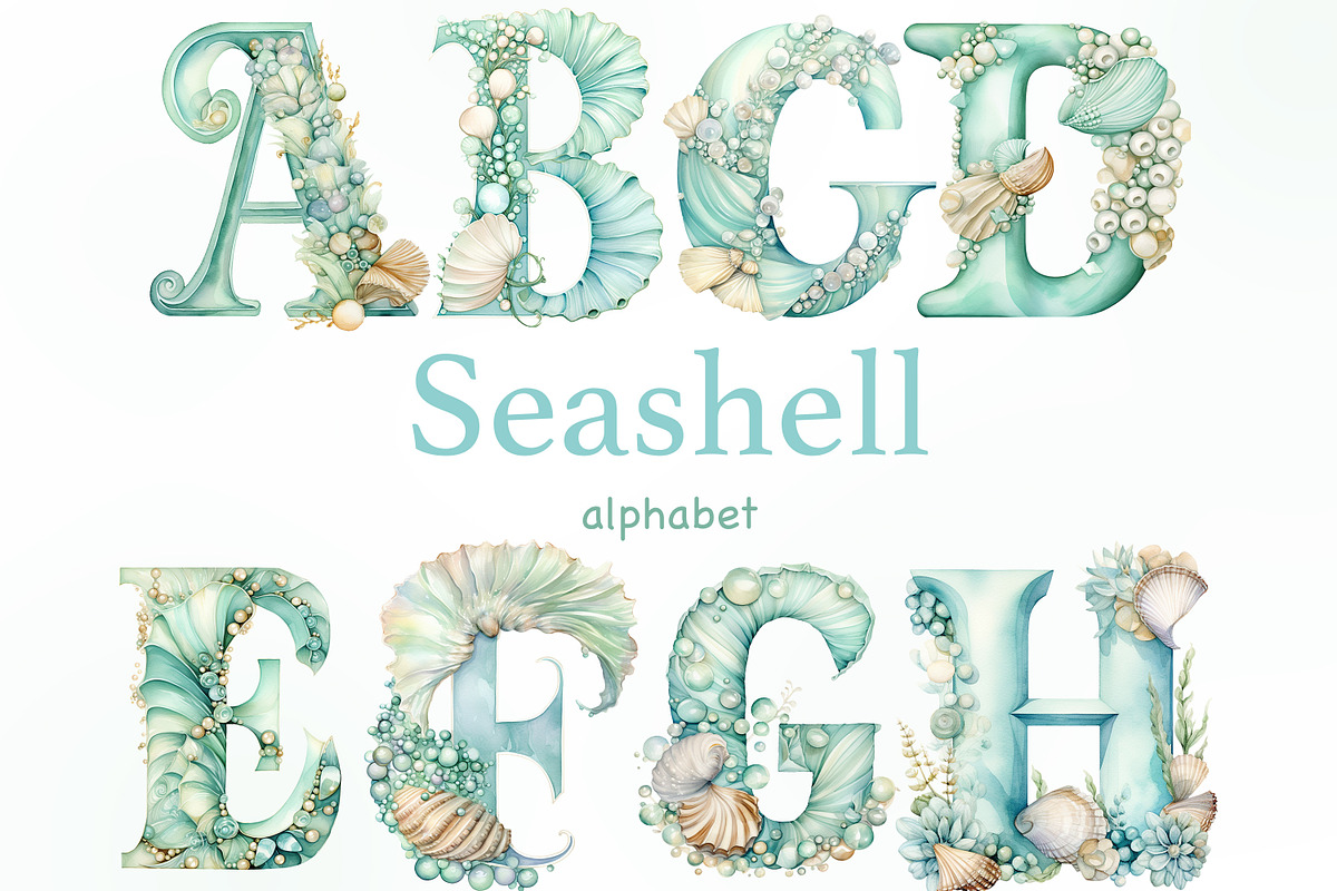 Seashell Alphabet | Pearl Clipart, an Animal Illustration by GlamArtZhanna (Photo 1 of 5)