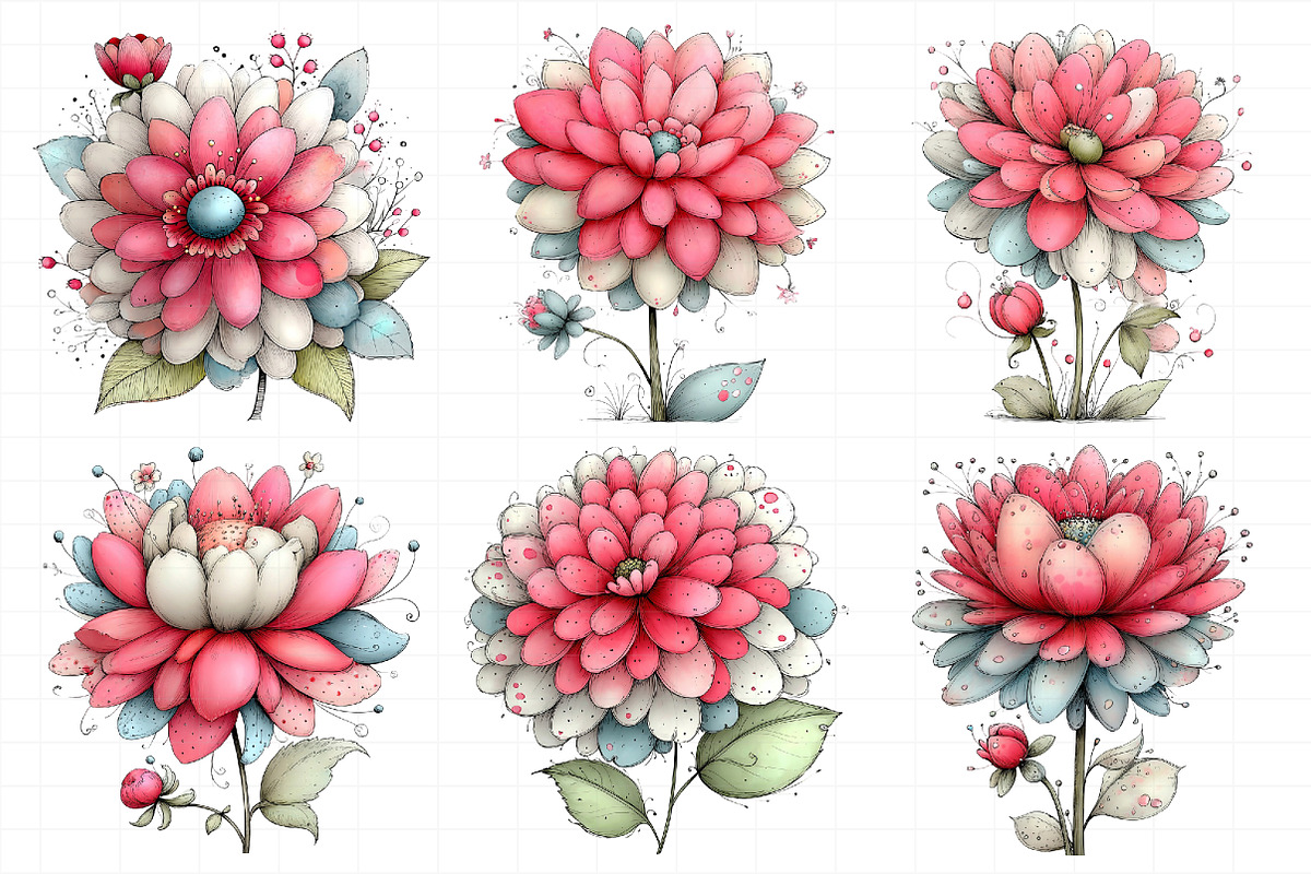 Whimsical Spring Dahlia Flower Clipa, an Illustration by Daily.Designs (Photo 6 of 8)