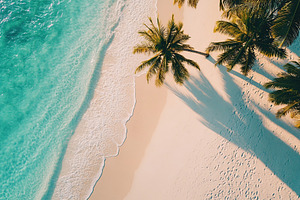 Relaxing day with palm shadows on sandy beach by the turquoise waves, a Photo by AlyaAnd