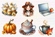 Autumn Coffee Girl Clipart PNG, an Illustration by CreationArt (Thumbnail 3 of 5)